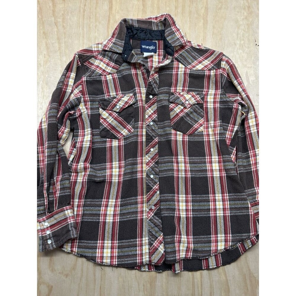 Wrangler Men’s Red Plaid Pearl‎ Snap Flannel Shirt Cowboy Western Workwear